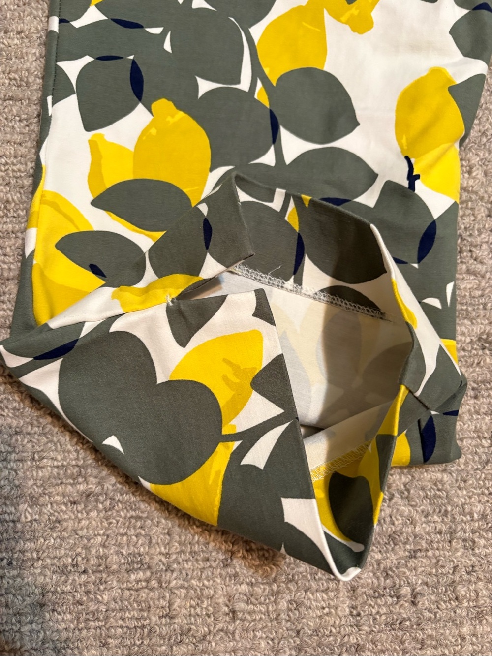 Boden White Cropped Pants with Bright Lemons and Olive / Navy Leaf Print - Picture 9 of 15